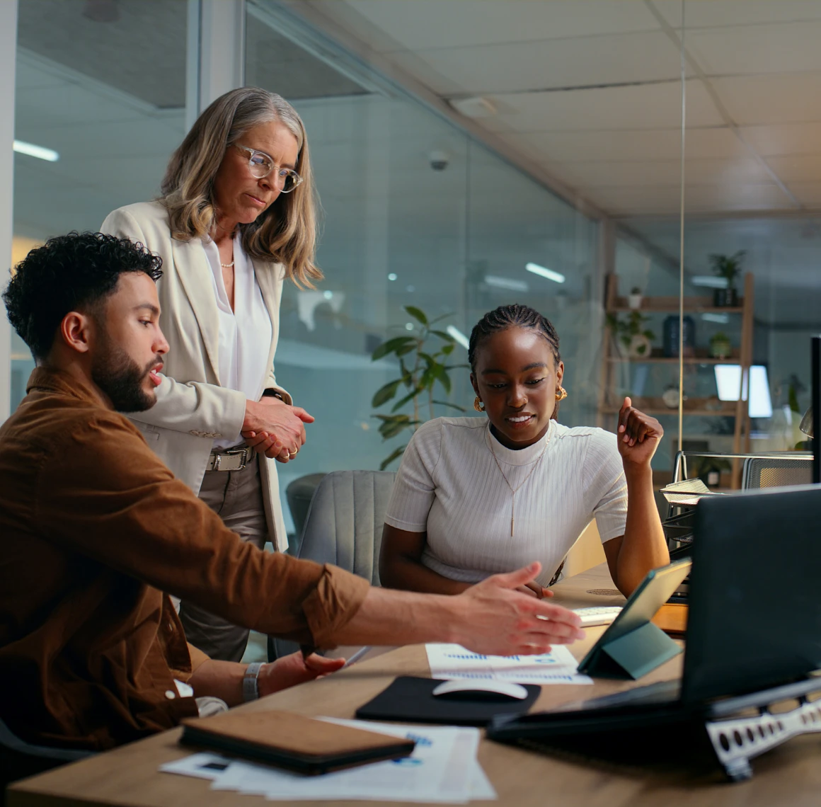 Group discussion in modern workspace